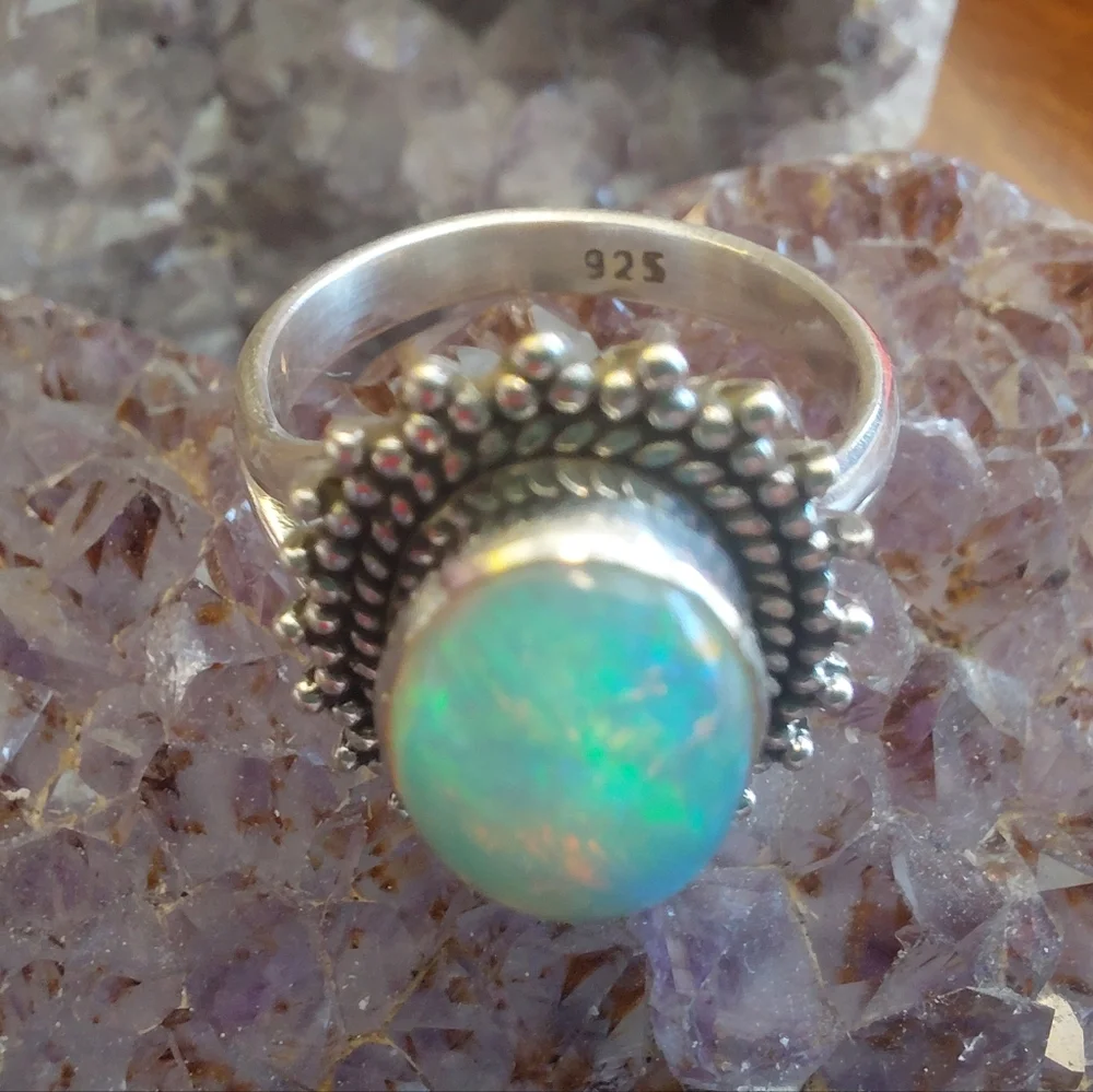 Sterling Silver Ethiopian Opal Halo Statement Ring